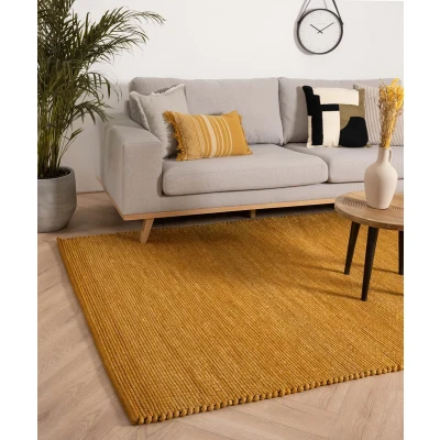 Afbeelding van Wollen Tapijt/Vloerkleed Lett Okergeel 140x200 Cm 100% Wol