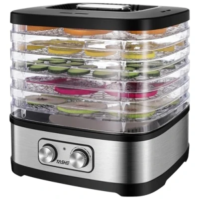 Image de YASHE GGJ 261A déshydrateur automatique avec 5 plateaux réglables en hauteur, réglage de la température 35 à 70 C, 240 W pour fruits et légumes, sans BPA