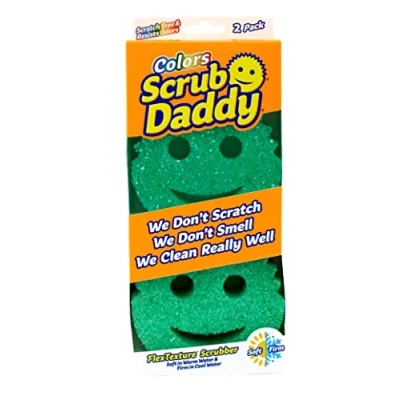 Afbeelding van Scrub Daddy Groene kleuren, Smiley spons, krasbestendig, wasbaar, antibacterieel en herbruikbaar, afwassponzen voor keuken badkamer, Flextexture schuurspons, 2 stuks