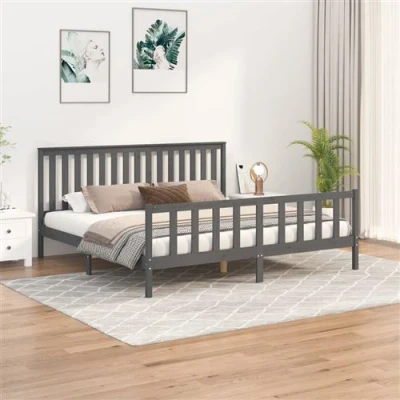 Afbeelding van vidaXL Bedframe met hoofdbord massief grenenhout grijs 200x200 cm
