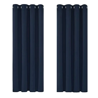 Afbeelding van Deconovo thermo isolerende verduisteringsgordijnen, voor woonkamer en slaapkamer, modern design met oogjes, 117 x 138 cm (breedte hoogte), marineblauw, 2 stuks