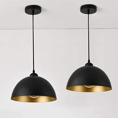 Image de Lot de 2 Lampes à Suspension Éclairage Intérieur Hauteur Réglable Métal Diamètre 30 cm Noir Doré [lux.pro]