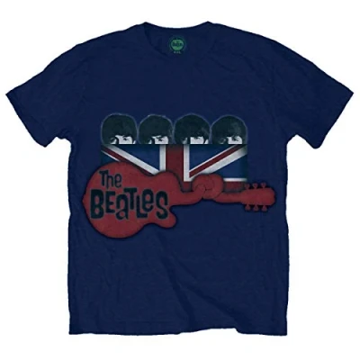 Afbeelding van The Beatles Guitar &amp; Flag Heren T shirt S Blauw