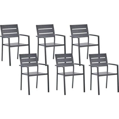 Afbeelding van VERNIO Tuinstoel set van 6 Zwart Kunsthout/Aluminium