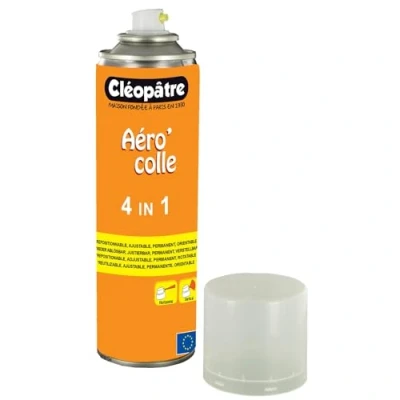 Afbeelding van CLEOPATRE Aero&#039;lijm 4 in 1 transparante lijmspray 250 ml permanent, herpositioneerbaar, verstelbaar, draaibaar, alle ondergronden ideaal voor creatieve vrije tijd, houder van snijmatten