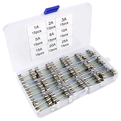 Afbeelding van Gebildet Gesorteerde set met 126 glazen zekeringen, 6 x 30 mm, cartridge van glas, snelspanning, autozekeringen, fast blow zekeringen glas (AMP 1 A, 2 3 5 10 15 20 25 A)