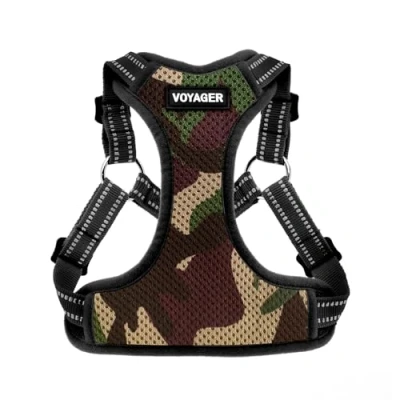 Afbeelding van Voyager Verstelbaar hondenharnas met reflecterende strepen door Best Pet Supplies, Sterk Full Body Vest, voorkomt trekken, riem D ring, ademend Leger, XL