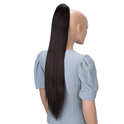 Afbeelding van Prettyshop H75 paardenstaart, extra lang, glad, hittebestendig, kunstvezel, 71 cm, chocoladebruin
