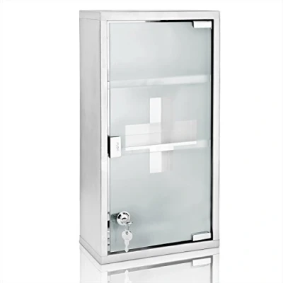 Afbeelding van Medicijnkastje XXL Incl. 2 Sleutels 48.5x25x12cm RVS 3 Vakken Wit