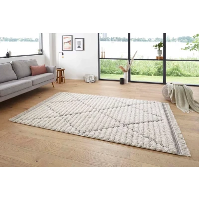 Afbeelding van Hoogpolig Designer Tapijt/Vloerkleed 3D Fulani Crème/grijs 160x230 Cm
