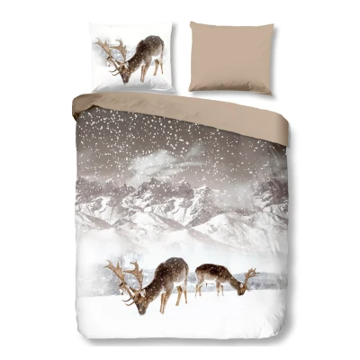 Afbeelding van Good Morning Dekbedovertrek &quot;herten in winterlandschap&quot; Zand (240x200/220 cm) Katoen Flanel