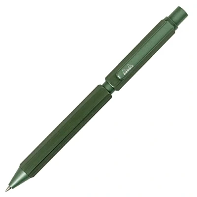 Afbeelding van RHODIA 9344C Multipen ScRipt 3 in 1 2 balpennen 0,5 mm zwart &amp; rood + vulpotlood grafiet zeshoekige behuizing van geborsteld aluminium salie navulbaar gum onder de schuiver