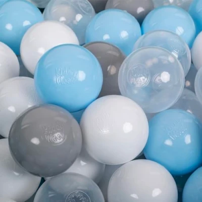 Afbeelding van KiddyMoon Kleurrijke ballen, kunststof, 200 7 cm, voor zwembad, kinderen, baby&#039;s, made in EU, grijs/wit/transparant/babyblauw