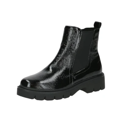 Afbeelding van Caprice 9 25413 43 Enkellaarzen voor dames, platte dameslaarzen, Black Naplak.