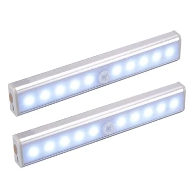 Afbeelding van KEWUZY Bewegingsmelderlamp voor binnen, 2 stuks, 10 leds, draadloos, oplaadbaar, USB, bewegingsmelder, met magnetisme, kasten, trappen, gangen, garages