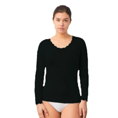 Afbeelding van YSABEL MORA Binnenshirt van katoen, lange mouwen, kant, zwart.