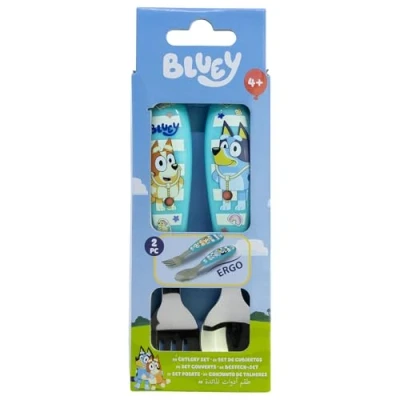 Afbeelding van 2 delige kinderbestekset van roestvrij staal, bestaande uit vork en lepel Bluey