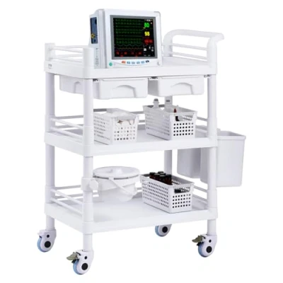 Image de VEVOR Chariot de Laboratoire Médical 3 Niveaux avec Poubelles Blanc