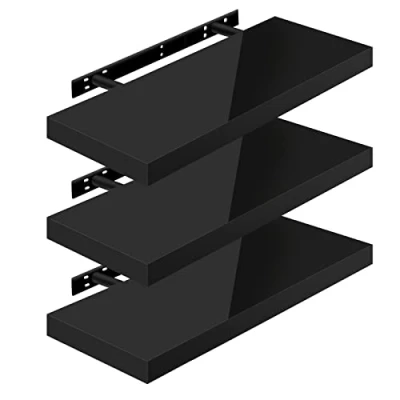 Afbeelding van WOLTU RG9478sz 3 Set van zwevende wandplanken glanzend hout, voor slaapkamer, woonkamer, keuken, zwart, 60 x 22,9 3,8 cm
