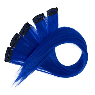 Afbeelding van CAISHA 60 cm, kleurrijke strengen, clip in extensions, glad, lang, haarstukje, koningsblauw, BST111