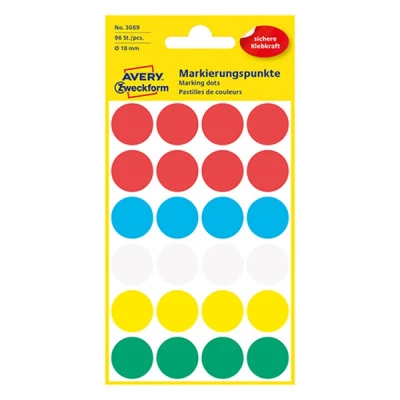 Image de Etiquette Avery Zweckform 3089 rond 18mm assorti 96 pcs