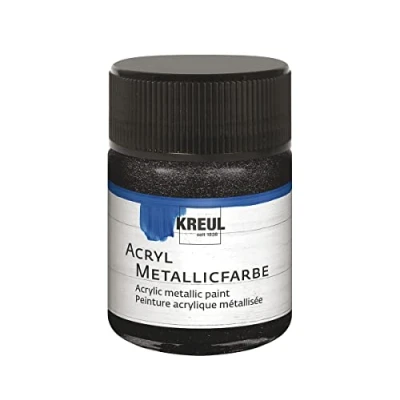 Afbeelding van KREUL 77585 metallic acrylverf 50 ml van zwart glas, glamoureuze met effect op waterbasis, romige dekking, sneldrogend en waterdicht