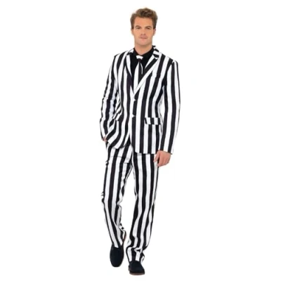 Afbeelding van Smiffy&#039;s Humbug kostuum, met jas, broek en stropdas, zwart/wit gestreept, XL