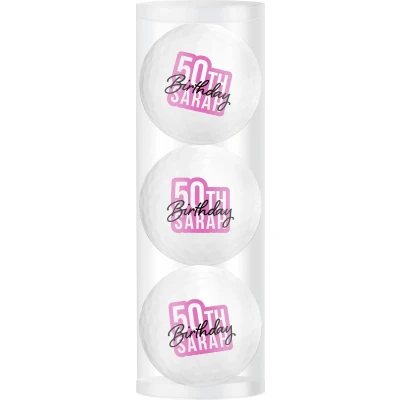 Afbeelding van Golfpresentjes Sarah 3 golfballen 50 jaar golfcadeau Golfgadget Golfprijs Golfer Golfaccessoires Golfbal golftees