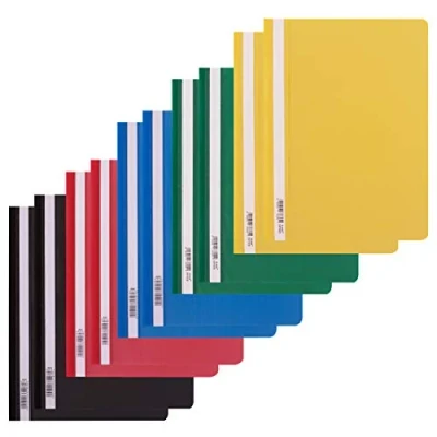 Afbeelding van D.RECT 110900 10 verzamelmappen van karton (2 stuks per kleur 5 x 2) A4 kunststof mappen met transparante voorkant snelhechters PP folie ideaal voor kantoor en school