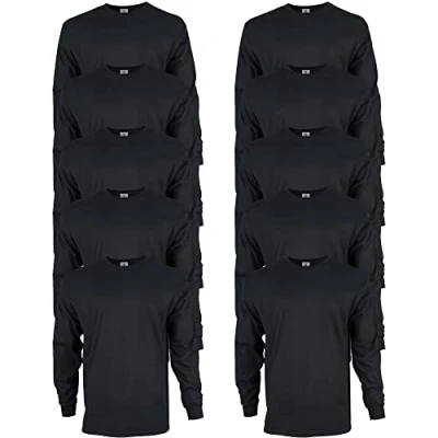 Afbeelding van Gildan Ultra Cotton T shirt met lange mouwen, stijl G2400, multipack voor heren (10 stuks), zwart.
