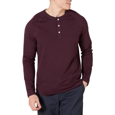 Image de Amazon Essentials Chemise Henley à Manches Longues Coupe Ajustée Men&#039;s, Bordeaux, L