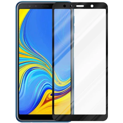 Afbeelding van Cadorabo Volledig scherm pantserfolie geschikt voor Samsung Galaxy A7 2018 in TRANSPARANT met ZWART Gehard (Tempered) display beschermglas 9H hardheid 3D Touch (RETAIL PACKAGING)