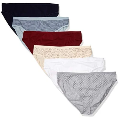 Image de Amazon Essentials Lot de 6 culottes classiques, à coupe haute, en coton pour femme (disponible grande taille), multicolore/pois/floral/rayures, taille 3X