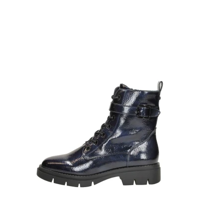 Afbeelding van Tamaris Enkellaarsjes met plateauzool, Dames, Maat: 36, Navy patent Hoogwaardig imitatieleer
