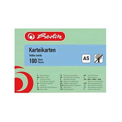 Image de herlitz Fiches bristol, format A5, lignées, vert