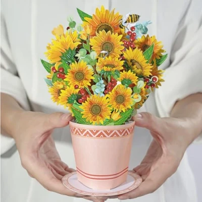 Afbeelding van Diese Klappkarten Bloemen pop up kaart 3D bloemenboeket voor verjaardag, Moederdag, huwelijksverjaardag, herstel, 15 cm x 20 cm, klein boeket zonnebloemen