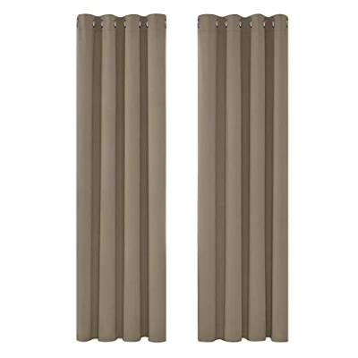 Afbeelding van Deconovo thermisch geïsoleerde verduisteringsgordijnen, modern design met oogjes, gordijnen voor jongensslaapkamer, 140 x 260 cm (breedte hoogte), taupe, 2 stuks
