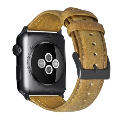 Afbeelding van Apple Watch Luxe Echt Lederen bandje Lichtbruin Geschikt voor 38mm / 40mm 41mm