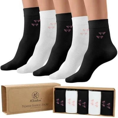 Afbeelding van Klenton Set van 5 paar casual bamboesokken voor dames, maat 37 42, Zwart en wit.