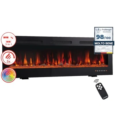 Afbeelding van KAMINIO Marlon Elektrische open haard 3 in 1 met verwarming, 3D vlameffect, 12 vlamkleuren, afstandsbediening (70 inch)