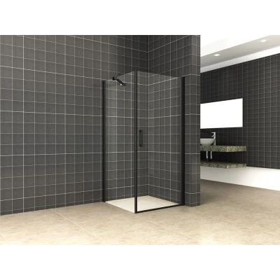 Afbeelding van Wiesbaden Uni douchecabine draaideur met zijwand 90x90 cm mat zwart helder glas 8mm NANO