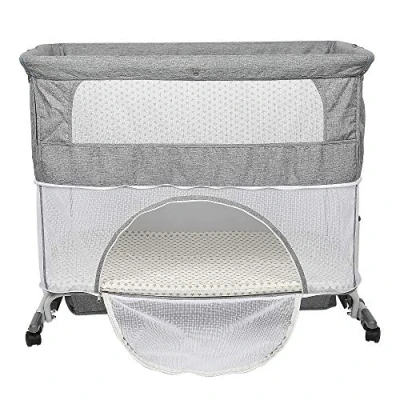 Afbeelding van Lit Bébé Cododo Berceau avec Matelas, Mode Bascule pour Bercer Bébé, Côté Repliable, Hauteur Réglable, Fenêtres en Filet, Roues et Sac de Voyage 0 6 Mois (113 * 66 84cm (gris))