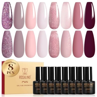 Afbeelding van ROSALIND 8 stuks UV nagellak, paars, kleuren, roze, havermout