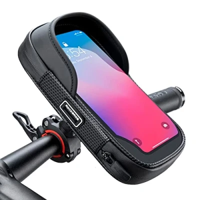 Afbeelding van ROCKBROS Fietstelefoonhouder, waterdicht, fietstas met zonneklep, telefoonhouder voor fiets, 360 graden draaibaar, fietstas, stuur, touchscreen, smartphone onder 6,7 inch, MTB, motorfiets