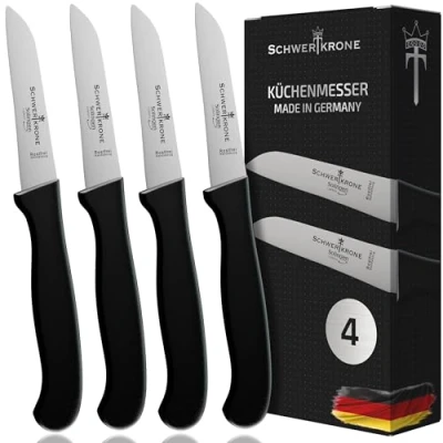 Afbeelding van Schwertkrone Professionele Keukenmessenset 4 Delig Schilmesjes 7,5cm Lemmet Roestvrijstaal Solingen Kwaliteit