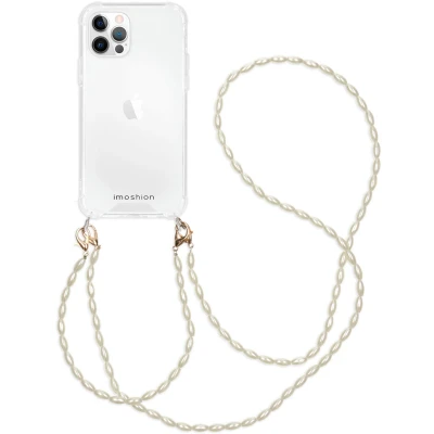 Afbeelding van iMoshion Hoesje Geschikt voor iPhone 12 / Pro met koord Backcover + armband Parels Transparant