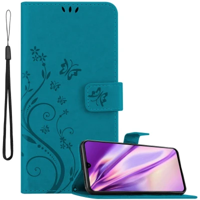 Afbeelding van Cadorabo Hoesje geschikt voor Samsung Galaxy A90 5G in BLOEMEN BLAUW Beschermhoes bloemmotief met magnetische sluiting, standfunctie en kaartsleuven Book Case Cover Etui