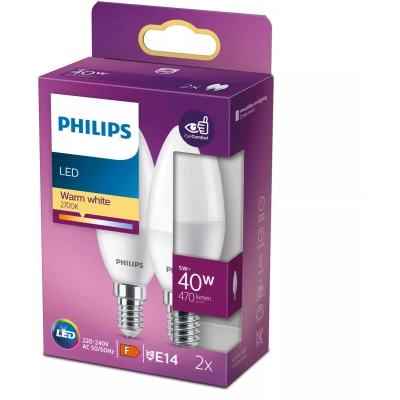 Afbeelding van Energiezuinige Philips LED Kaars Mat 40 W E14 warmwit licht 2 stuks Bespaar op energiekosten