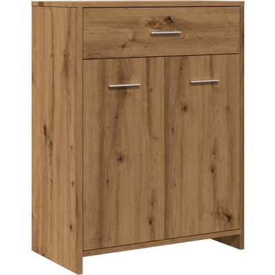 Afbeelding van Badkamerkast 60x33x80 cm bewerkt hout artisanaal eikenkleurig