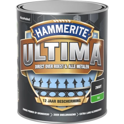 Afbeelding van Hammerite Ultima Metaallak Mat Zwart 0,75 liter Kunststof &amp; metaal verf